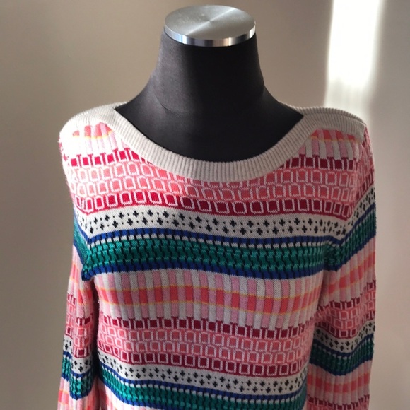 TALBOTS Size M Pink Multi Striped Long Sleeve Sweater - Picture 2 of 6